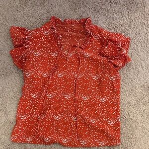 Burnt Orange and White Ruffle Sleeve Women's Top